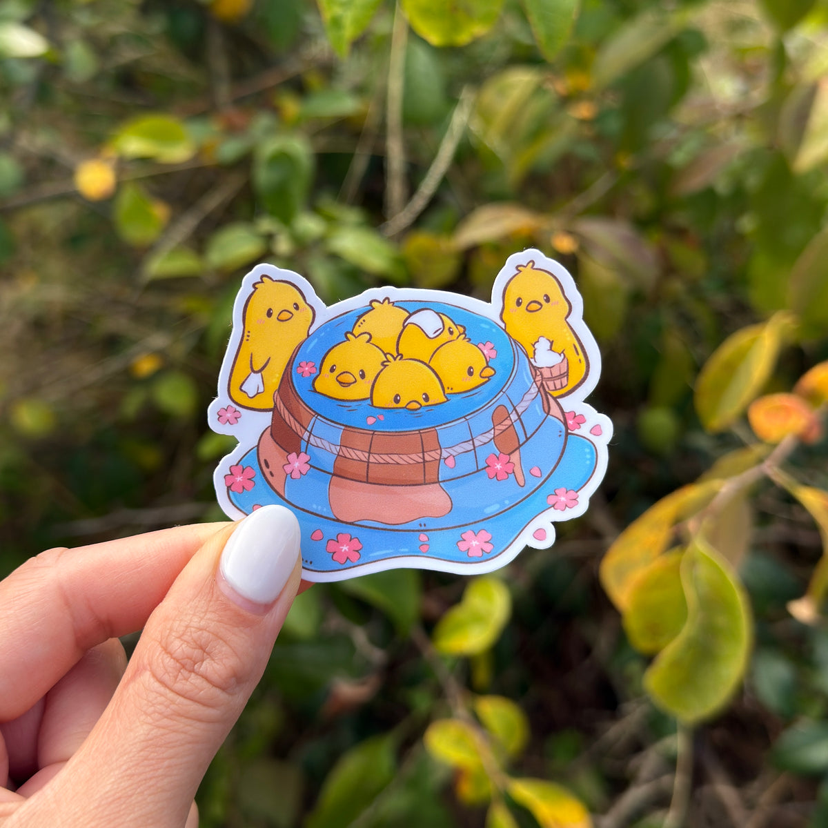 Spirited Sakura Onsen with Duckies | Weatherproof Sticker
