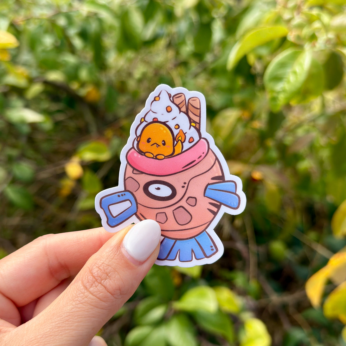 Feebas Taiyaki w/ Charmander - Weatherproof Sticker